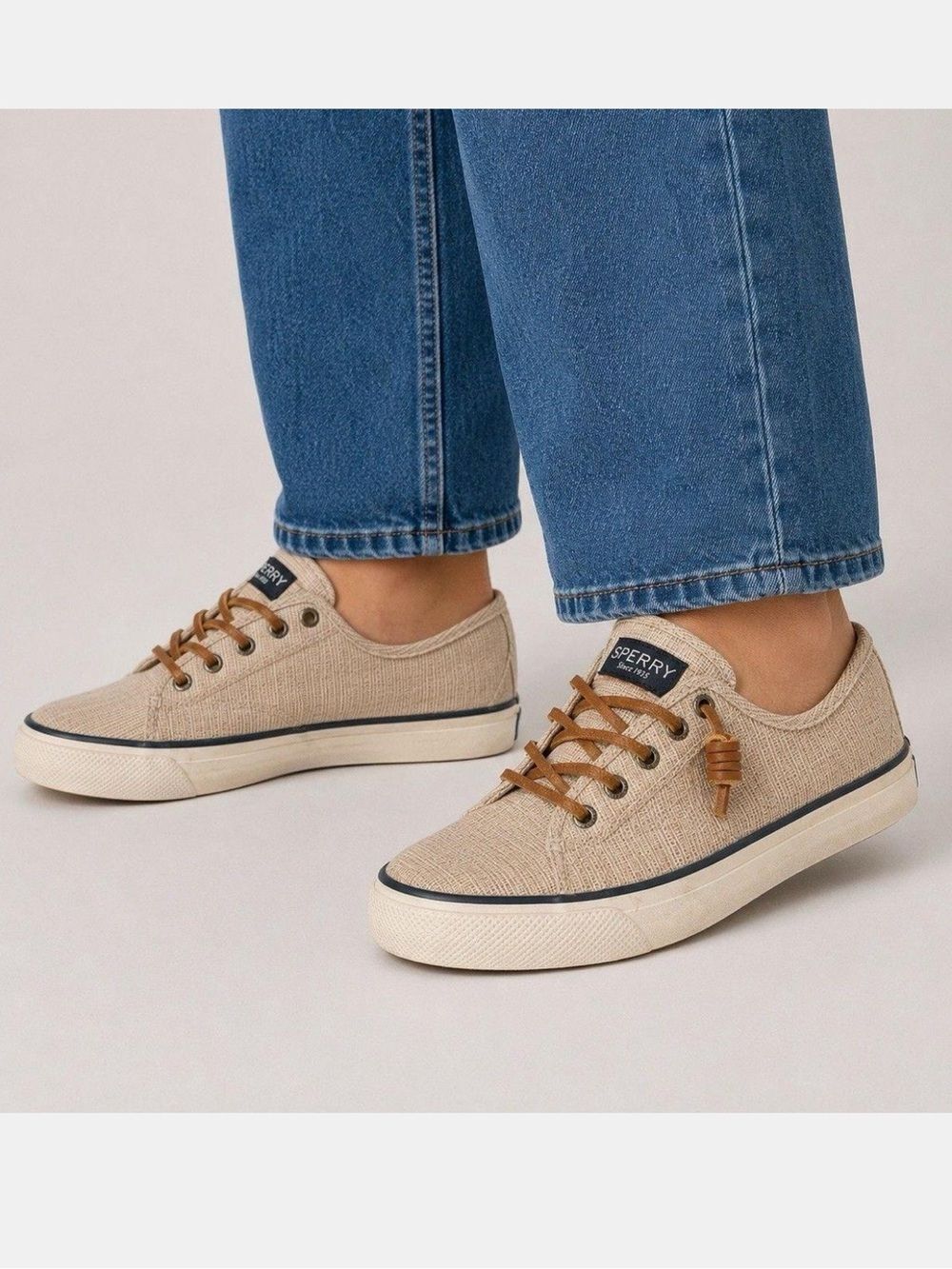 Sperry 9 Pier View sneakers beige canvas signature barrel-tied leather laces